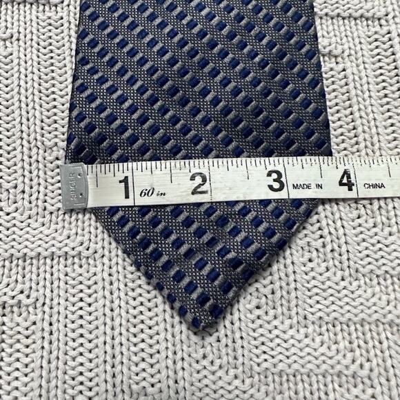 Faconnable navy and silver woven basketweave silk tie - Picture 5 of 5